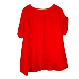 Saiph Lab Italy 100% Linen Blouse Top Size 1X Orange Poppy Short Sleeve Plus